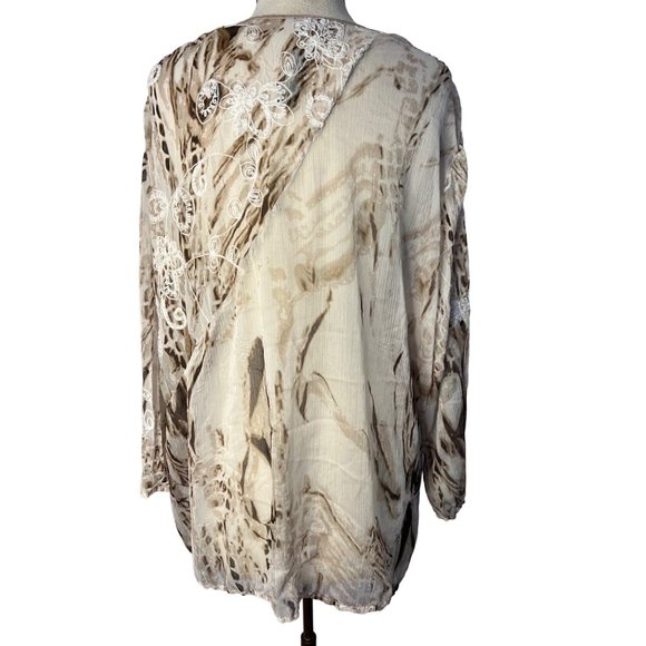 Travelers collection by Chicos 3/US-L16-18 Cardigan Open Front Brown Cream Embro - Picture 4 of 12